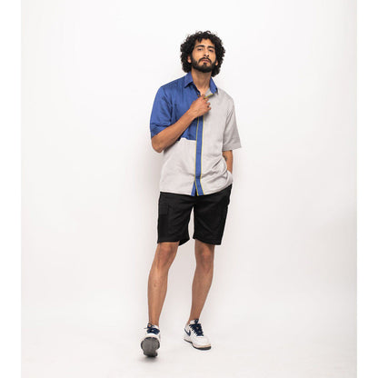 NEORA BY NEHAL CHOPRA Navy Blue and Grey Colorblocked Shirt