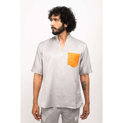NEORA BY NEHAL CHOPRA Grey Shirt With Orange Pocket