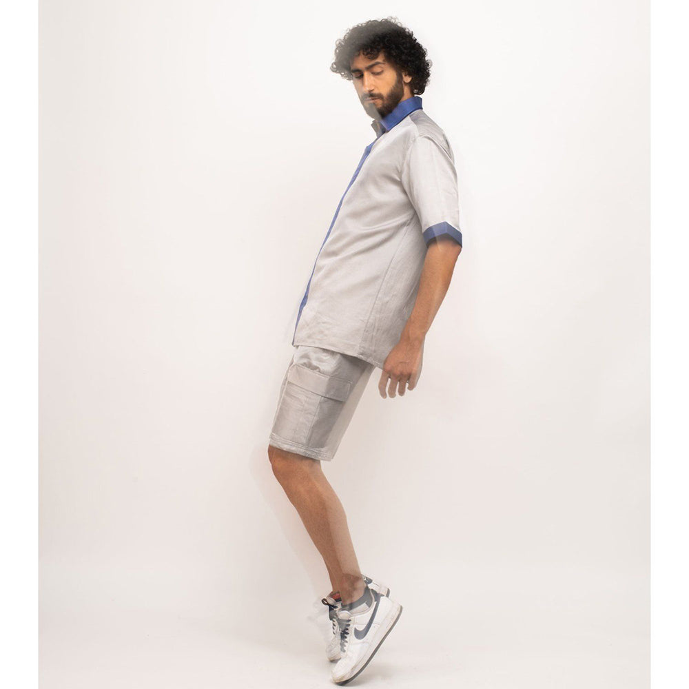 NEORA BY NEHAL CHOPRA Grey and Navy Blue Collar Colorblocked Co-Ord Set (Set of 2)
