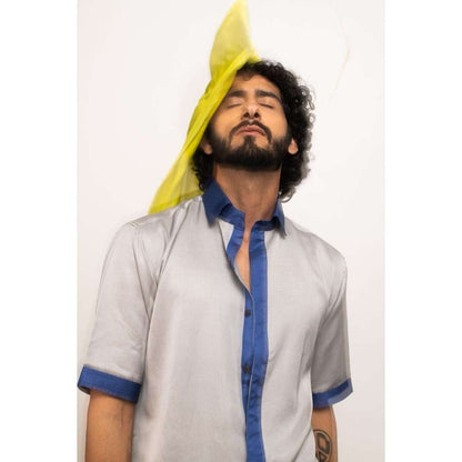 NEORA BY NEHAL CHOPRA Grey and Navy Blue Collar Colorblocked Co-Ord Set (Set of 2)