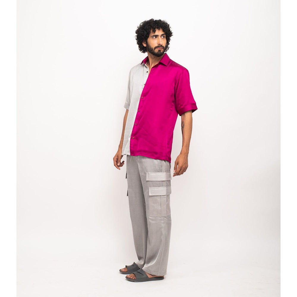 NEORA BY NEHAL CHOPRA Wine and Grey Colorblocked Co-Ord Set (Set of 2)