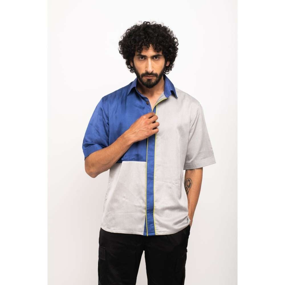 NEORA BY NEHAL CHOPRA Navy Blue and Grey Colorblocked Co-Ord Set (Set of 2)