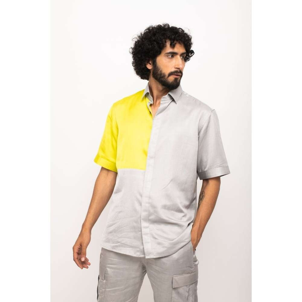 NEORA BY NEHAL CHOPRA Yellow and Grey Colorblocked Co-Ord Set (Set of 2)