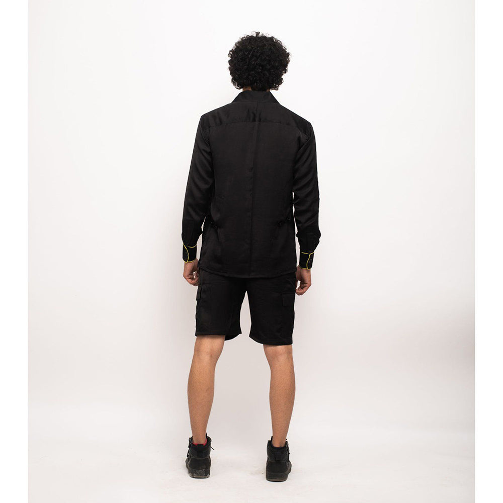 NEORA BY NEHAL CHOPRA Black Jacket With Neon Piping Co-Ord Set (Set of 2)