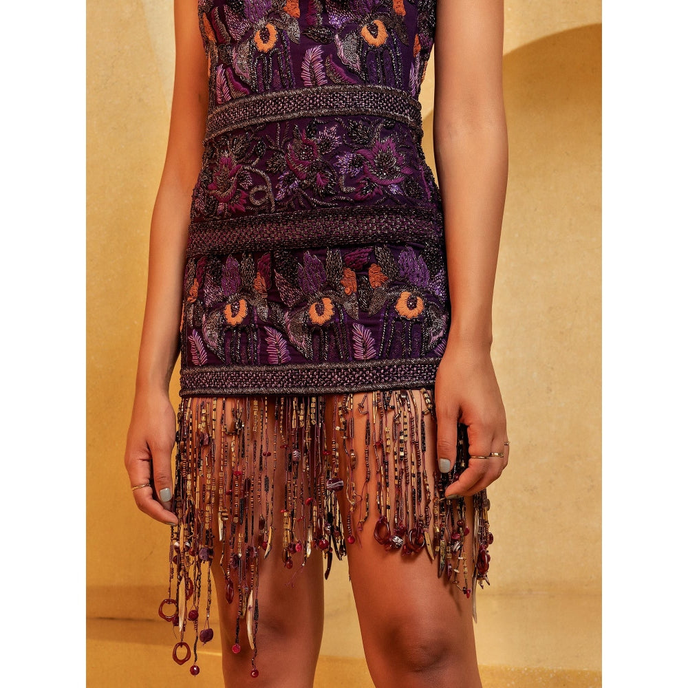 Nikita Mhaisalkar Aubergine Tube Dress with Hand Thread and Metallic Embellishments