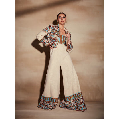 Nikita Mhaisalkar Off-White Jacket with Rafia and Metallic Wire Work