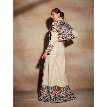 Nikita Mhaisalkar Off-White Jumpsuit with Rafia and Metallic Wire Embroidery