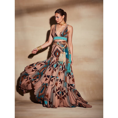 Nikita Mhaisalkar Turquoise Tapis and Multi Colourprint Skirt
