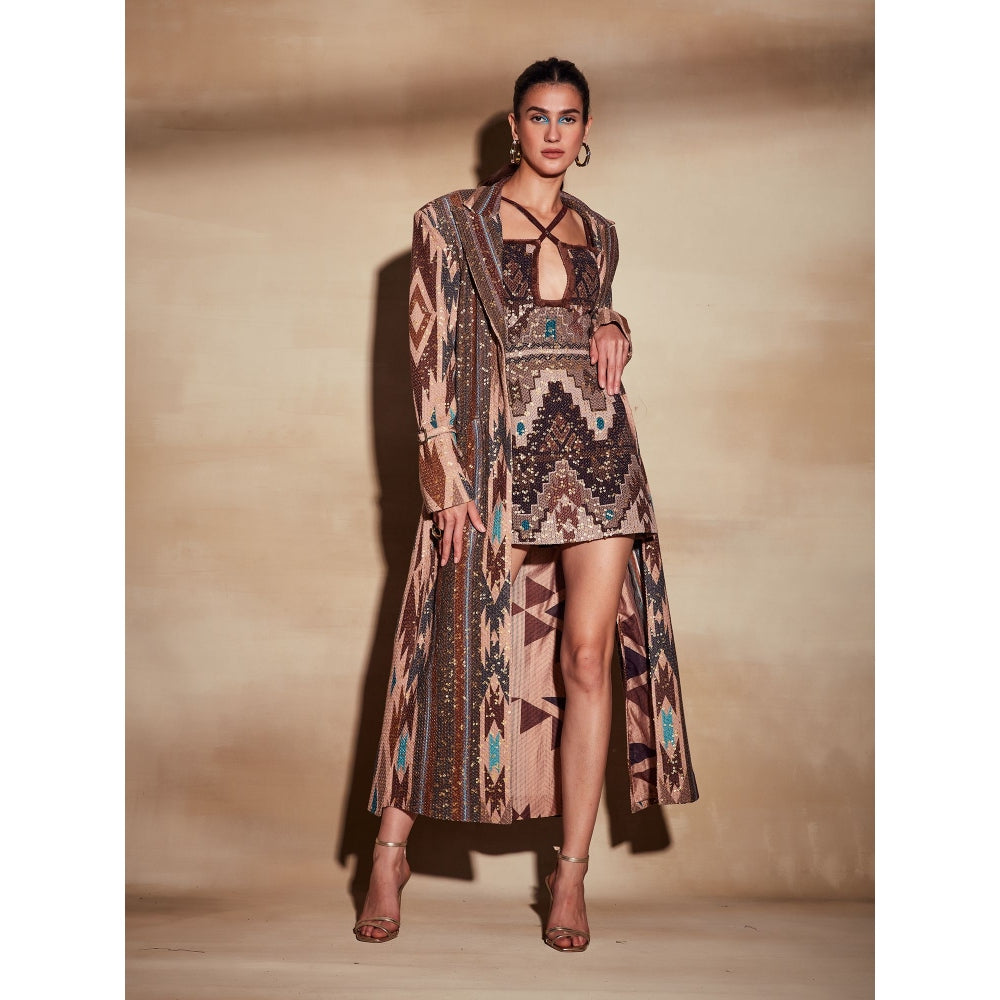 Nikita Mhaisalkar Tan Tapis Halter Dress