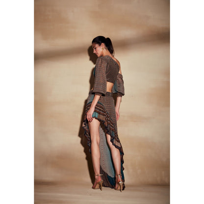 Nikita Mhaisalkar Tan Mix Print One Shoulder Top