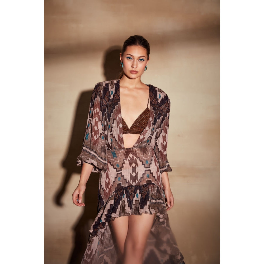 Nikita Mhaisalkar Chocolate Brown Bralette with Turkish Beaded Embroidery