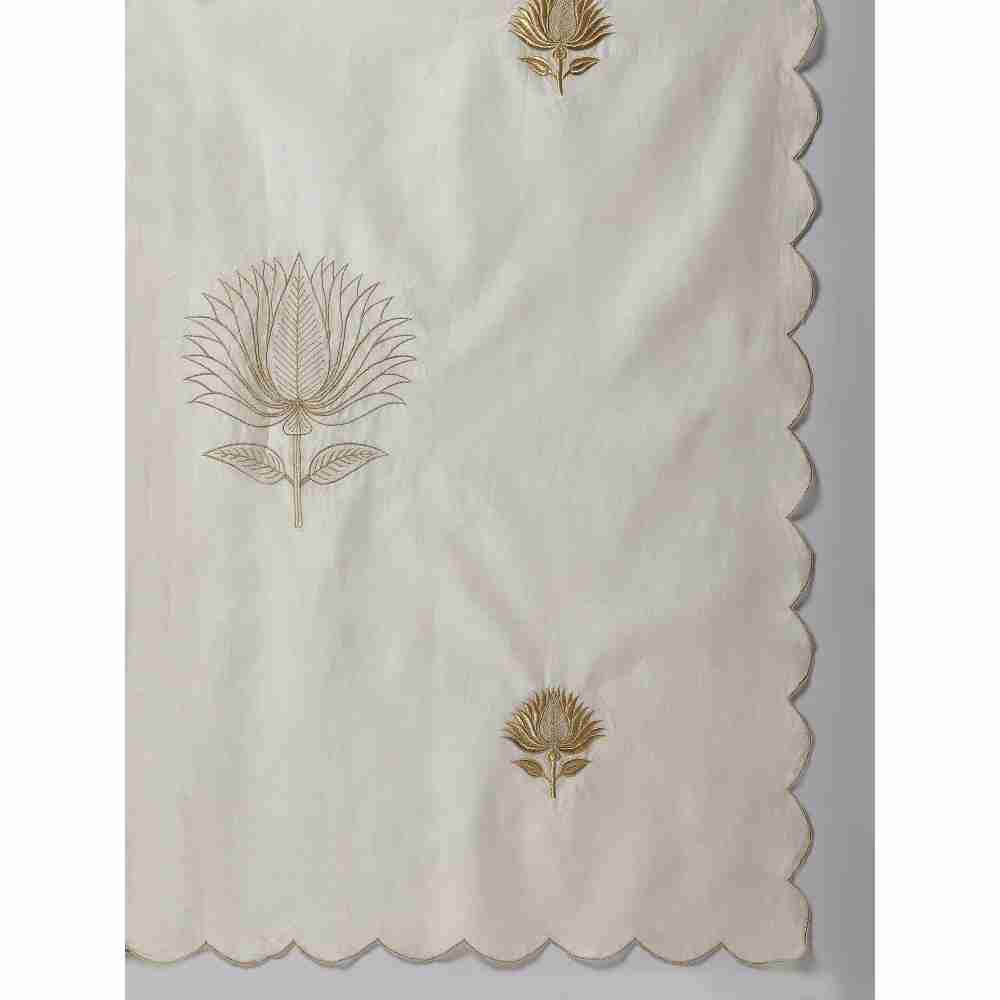 Anantaa Off White Silk Chanderi Floral Scalloped Dupatta