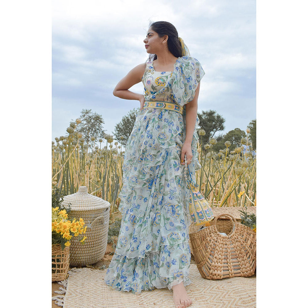 Baise Gaba White Freesia Saree Baise Gaba Off White Freesia Saree With Unstitched Blouse