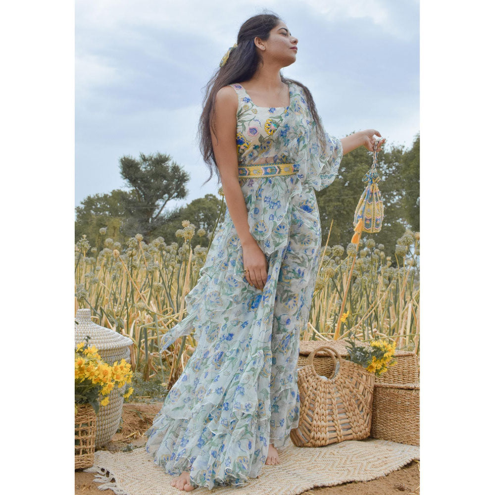 Baise Gaba White Freesia Saree Baise Gaba Off White Freesia Saree With Unstitched Blouse