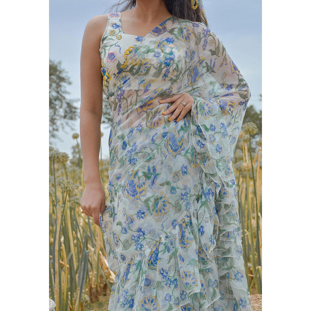 Baise Gaba White Freesia Saree Baise Gaba Off White Freesia Saree With Unstitched Blouse