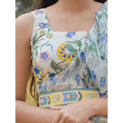 Baise Gaba White Freesia Saree Baise Gaba Off White Freesia Saree With Unstitched Blouse