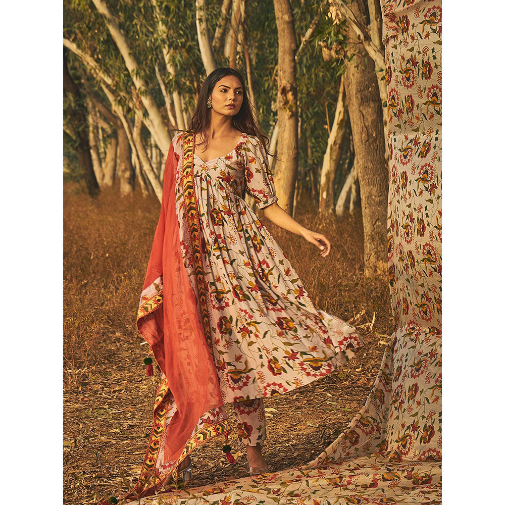 Baise Gaba Orange Chanderi Border Dupatta Baise Gaba Orange Printed Dupatta