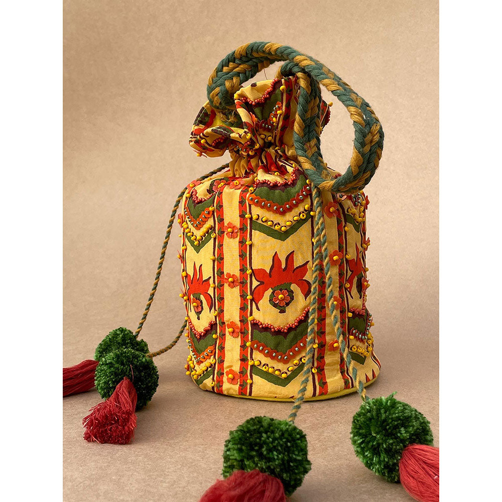 Baise Gaba Yellow Potli Baise Gaba Yellow Embroidered Potli