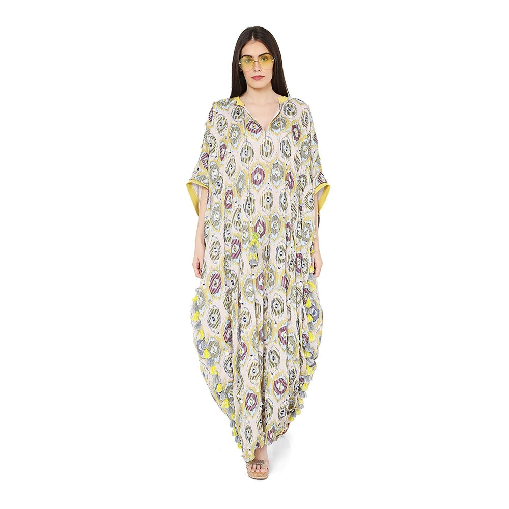 PS Pret by Payal Singhal Yellow Colour Printed Art Free Sized Kaftan