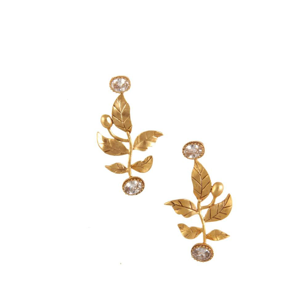 Suhani Pittie Gold Serrate Leaves Earrings With Crystals