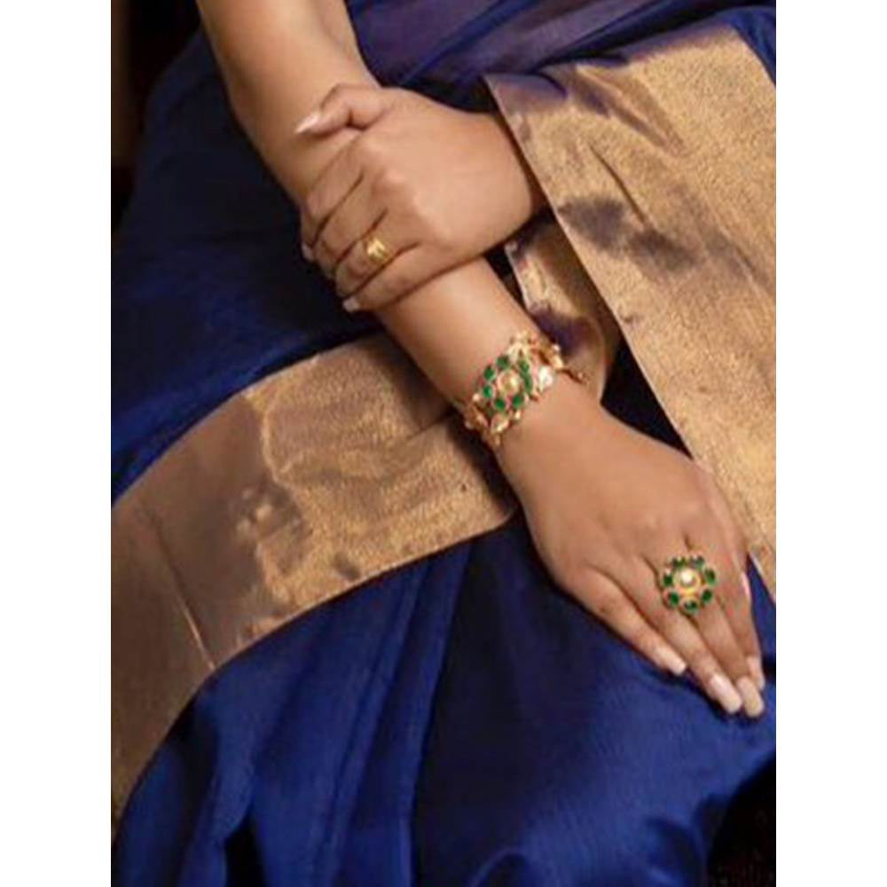 Suhani Pittie Gold Rose Vine Cuff With Green Crystals