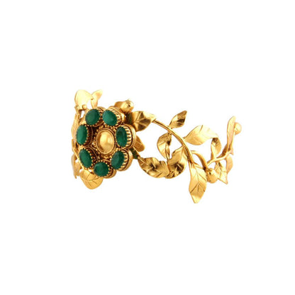 Suhani Pittie Gold Rose Vine Cuff With Green Crystals