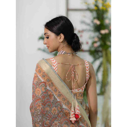 Old Marigold Gulaab Chanderi Silk Saree with Unstitched Blouse