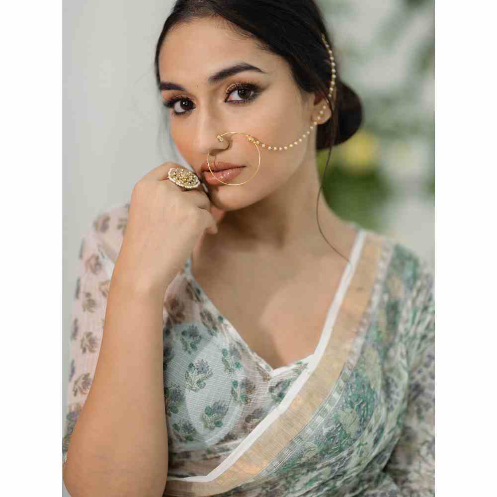 Old Marigold Nargis Kota Doria Saree with Unstitched Blouse
