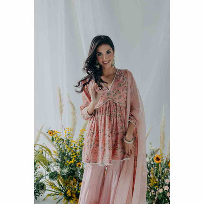 Old Marigold Floral Printed Nyla Cotton Sharara (Set of 3)