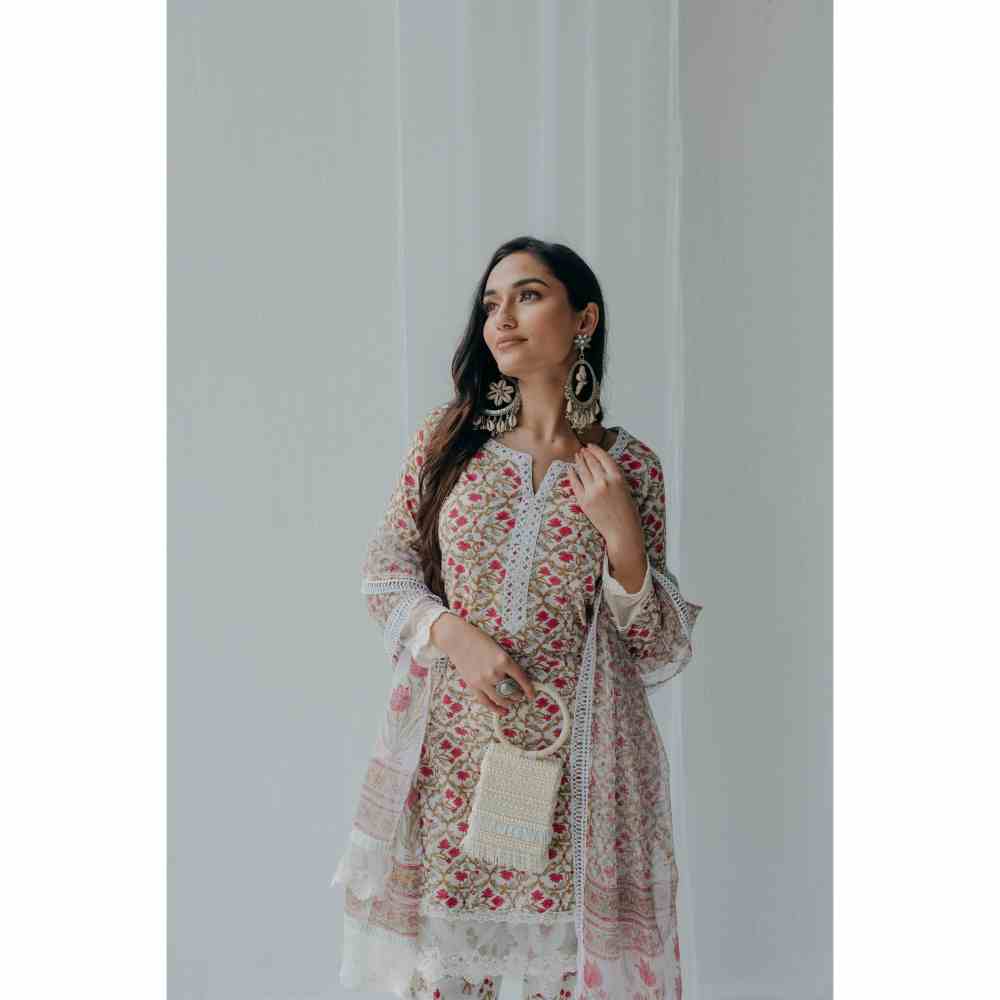Old Marigold Floral Printed Luna Cotton Kurta