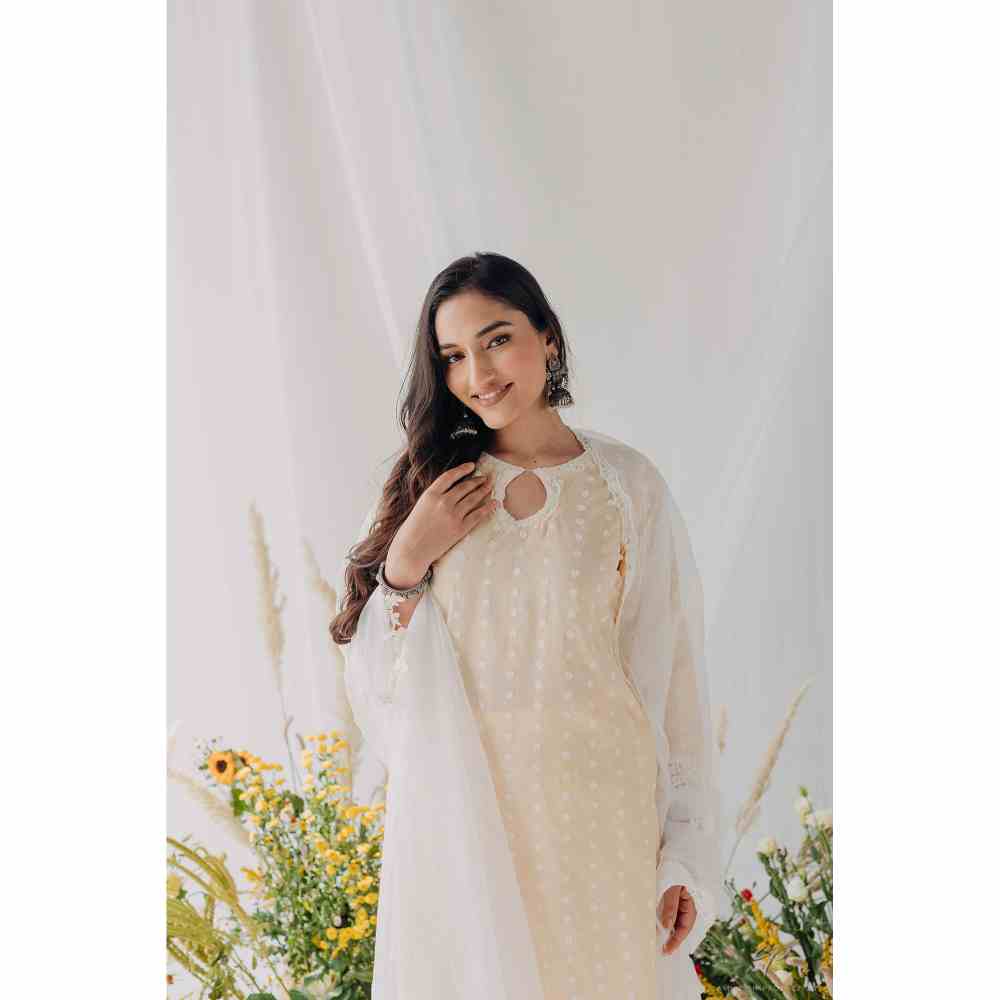 Old Marigold Maria Beige Mulmul Kurta (Set of 2)