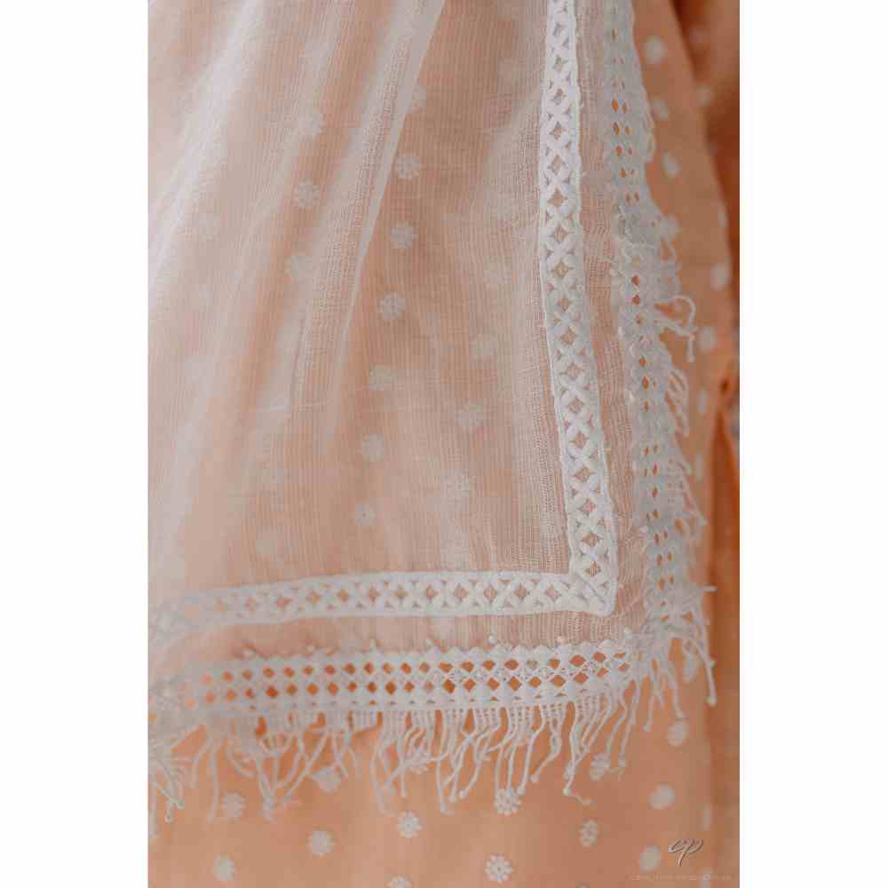 Old Marigold Sadia Peach Mulmul Kurta (Set of 2)