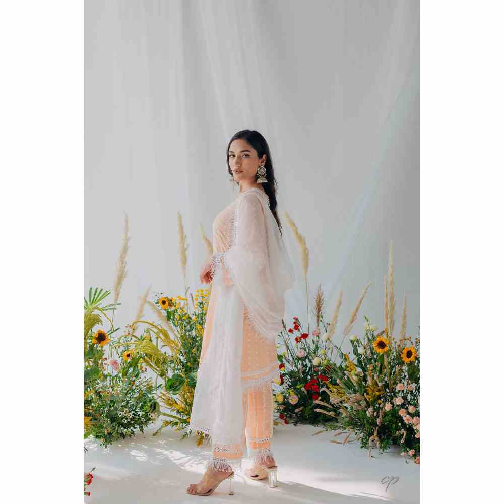 Old Marigold Sadia Peach Mulmul Kurta (Set of 2)
