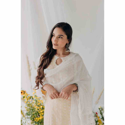 Old Marigold Maria Beige Mulmul Kurta with Dupatta (Set of 3)