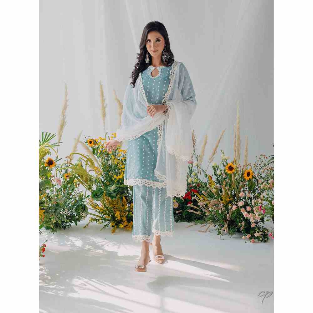 Old Marigold Seher Blue Mulmul Kurta with Dupatta (Set of 3)