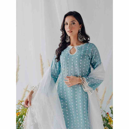 Old Marigold Seher Blue Mulmul Kurta with Dupatta (Set of 3)