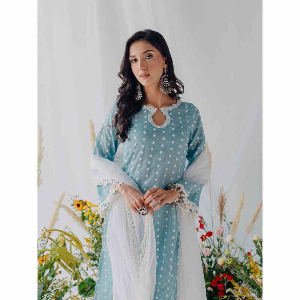 Old Marigold Seher Blue Mulmul Kurta with Dupatta (Set of 3)
