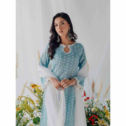 Old Marigold Seher Blue Mulmul Kurta with Dupatta (Set of 3)