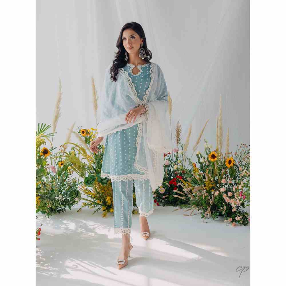 Old Marigold Seher Blue Mulmul Kurta with Dupatta (Set of 3)