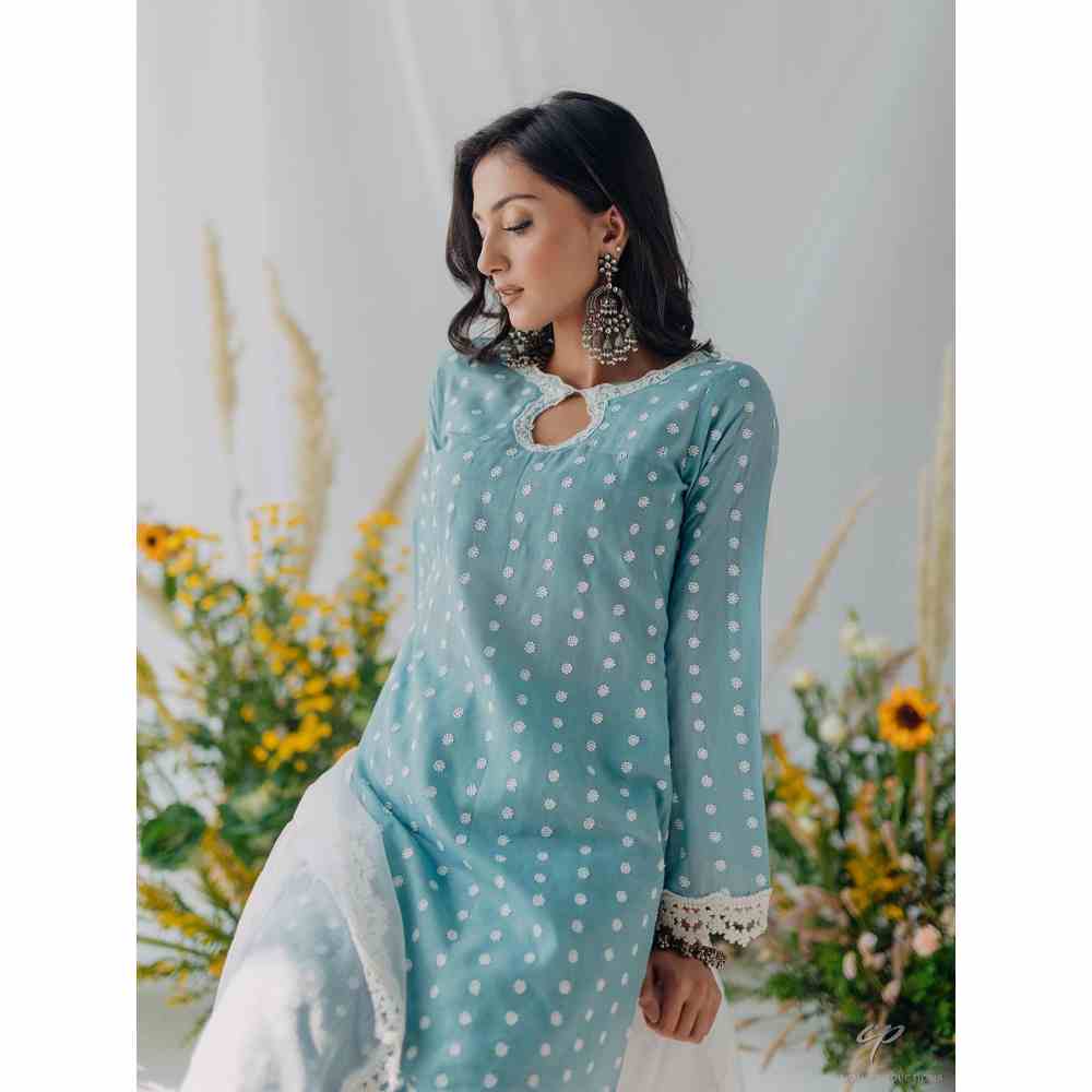 Old Marigold Seher Blue Mulmul Kurta with Dupatta (Set of 3)