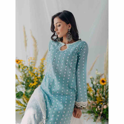 Old Marigold Seher Blue Mulmul Kurta with Dupatta (Set of 3)