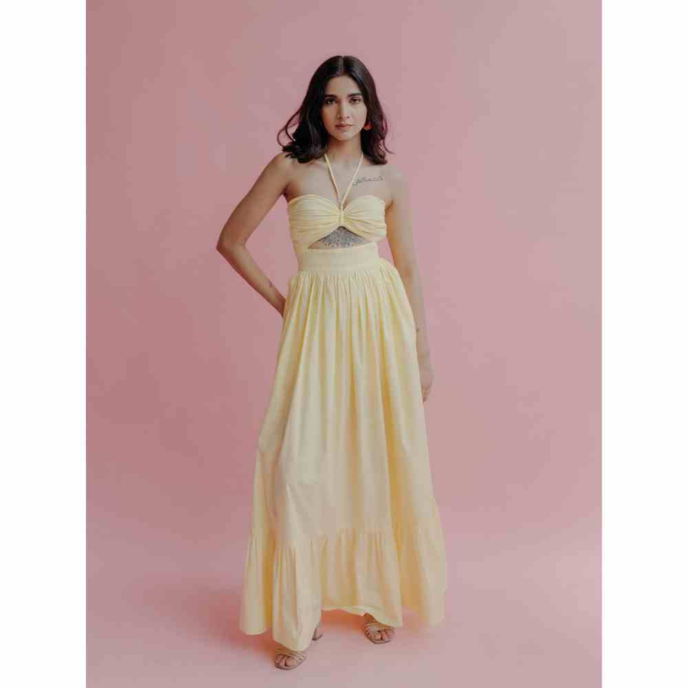 Old Marigold Penelope Lime Yellow Halter Maxi Dress