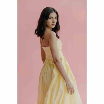 Old Marigold Penelope Lime Yellow Halter Maxi Dress