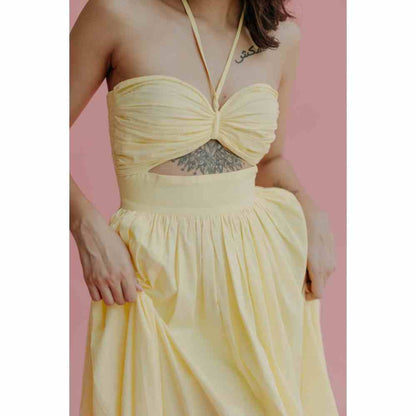 Old Marigold Penelope Lime Yellow Halter Maxi Dress