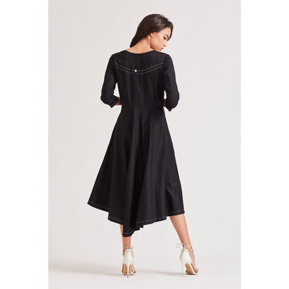 Our Love Wings Black Dress With 3D Embroidered Bird