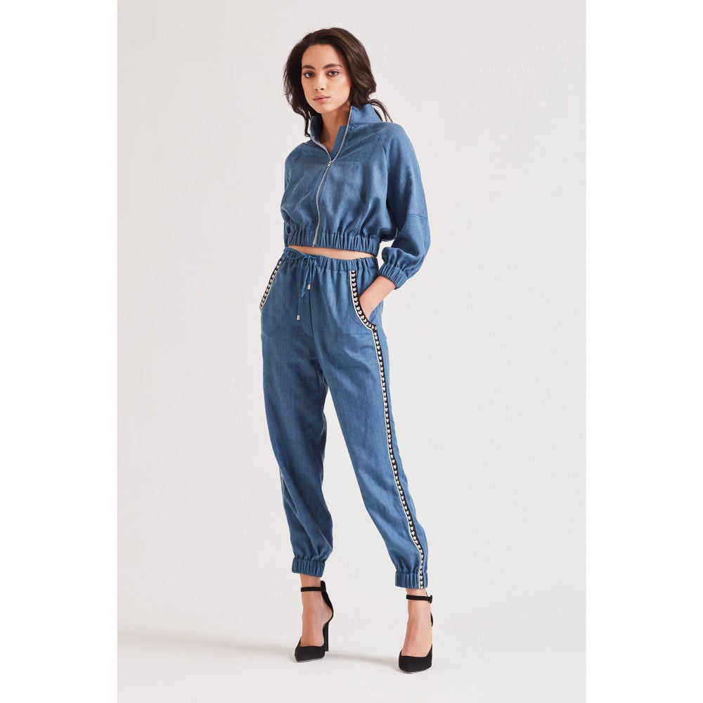 Our Love Love Blue Denim Embroidered Joggers
