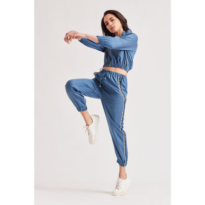 Our Love Love Blue Denim Embroidered Joggers