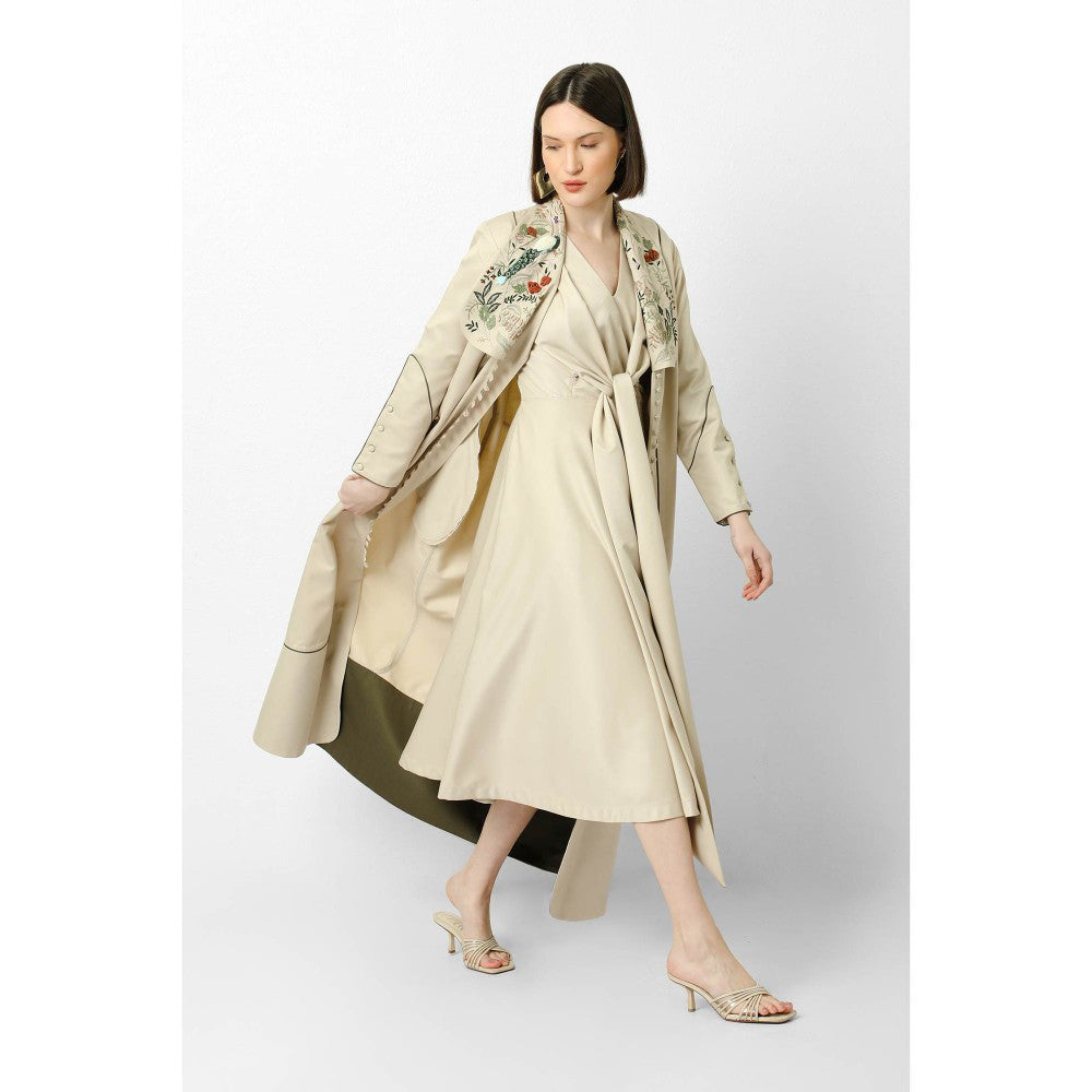 Our Love Oat Embroidered Suiting Button Down Trenchor Cape (Set of 2)