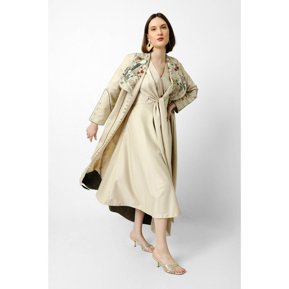Our Love Oat Embroidered Suiting Button Down Trenchor Cape (Set of 2)