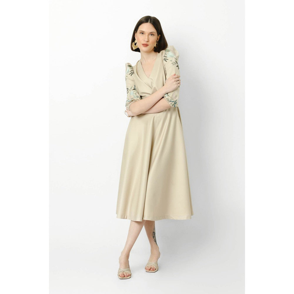 Our Love Oat Drape Dress With Embroidered Sleeves